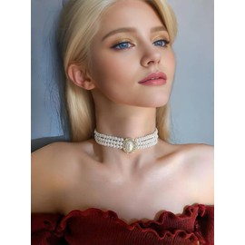 Aleasha 6 mm Small Black White Pearl Necklace Women's Faux Pearl Choker Gold Decorative Mini Pearl Necklace Jewellery Gifts, Artificial pearls, Pearl