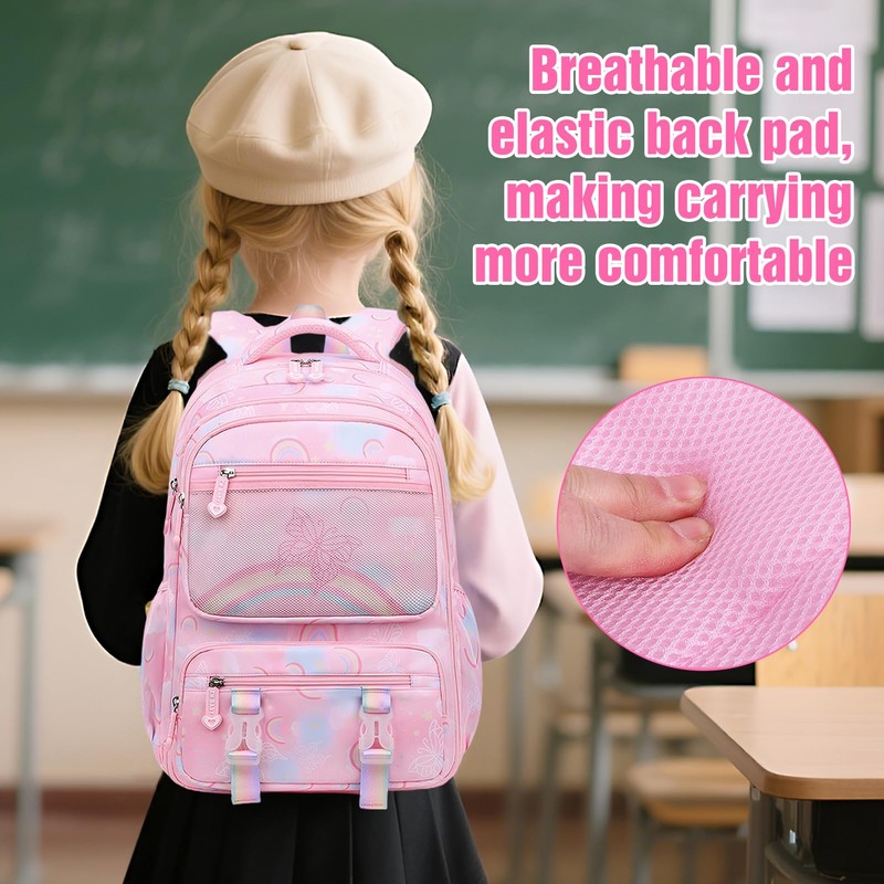 Moerstar School Bag for Girls, Large Capacity Rainbow Patterned Backpack,