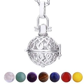 Morella Ladies' Necklace 70 cm Stainless Steel with Charm and 7 Gemstone Chakra Beads, In Gift Bag, Stainless Steel