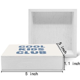 SRADMO Cool Kids Club Wooden Box Sign - Modern Kids Art, Neutral Blue Wooden Block Box Sign Decoration for Nursery, Playroom Wall Shelf, Table Decor