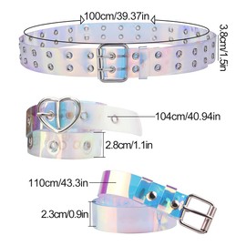 saijer Transparent Belt, 3 Pieces Fashion Belt Double Eyelet Belt Punk Belt Jeans Belt Skirt Belt Cosplay Belt PVC Wide Jelly Waist Belt with Chic Buckle for Women Teenager Girls, transparent