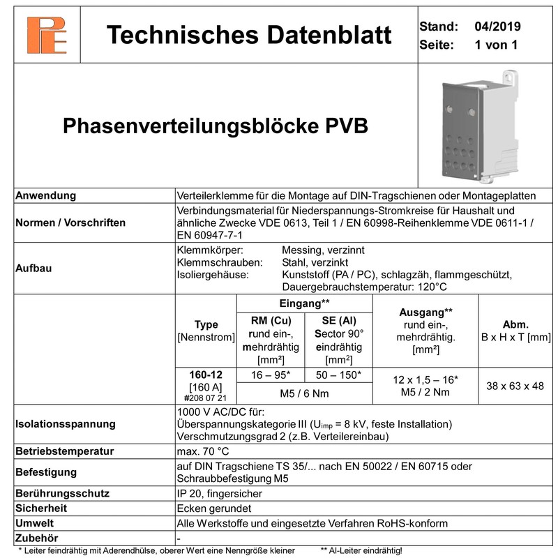 Pollmann Phase Distribution Block PVB 160-12