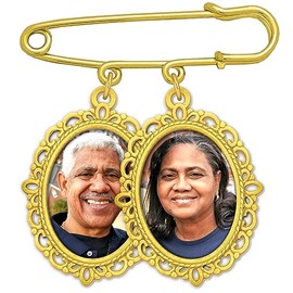 Gold Wedding Bouquet Photo Charm Pin Holds 2 Pictures Double Photo Charm Boutonniere Pin with Resizer