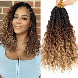 Xtrend 10 Inch 8 Packs Boho Box Braids Crochet Hair with Curly Ends 14 Strands/Pack Pre Looped Bohemian Messy Goddess Box Braids Hair Extensions Synthetic Bob Goddess Locs Hair for Black Women 53#