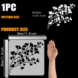 FINGERINSPIRE Stencil for Ginkgo Tree Branches 30 x 30 cm Ginkgo Leaf Large Stencils Ginkgo Leaves Drawing Stencils Reusable Autumn Plants Painting Templates for Fabric Tiles Floors Furniture Wood