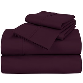 ROYALE LINENS 400 Thread Count 100% American Grown Cotton 4 Piece Sateen Full Sheet Set - 1 Fitted, 1 Flat Sheet, 2 Pillow case - Purple Bedsheet Set - Cooling Cotton Sheets - (Full, Desert Purple)