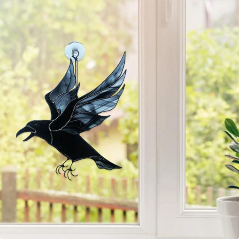 Vkyipg Raven Acrylic Window Wall Decor Stained Hanging Pendant for