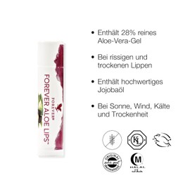 Forever Aloe Lips, High Quality Lip Balm with Aloe Vera, Jojoba Oil and Beeswax for Dry and Cracked Lips, Dermatest Certified, Gluten Free (6 x 4.25g)