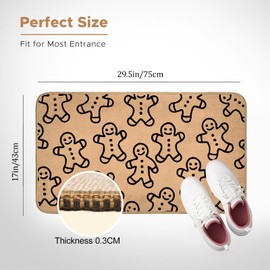 Gingerbread Man Christmas Doormat for Front Door Outdoor Indoor, Non-Slip Welcome Mat with Farmhouse Cookie Pattern, Entry Rug for Porch, Home, Office, Living Room, Bathroom Decor 29.5x17 Inch