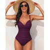 Hilor Women's Ruched Twist Front One Piece Swimsuits Tummy Control