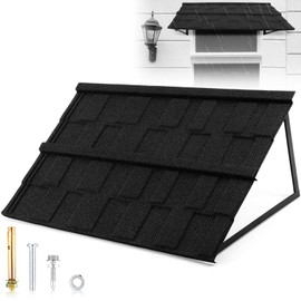 Morningro 52" x 31" Metal Awning for Door Entrance Window Awnings Exterior Triangular Frame Color Stone Tile Fixed Metal Awnings for Entry Doors Windows Balconies, Waterproof and Rustproof, Black