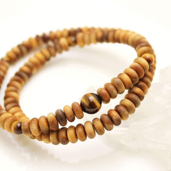 Japanese Fancy 念珠 Hall [108 Pearl Mala Bracelet] 白檀 Tiger Eye Stone Prayer Beads Bracelet Wristlet 念珠