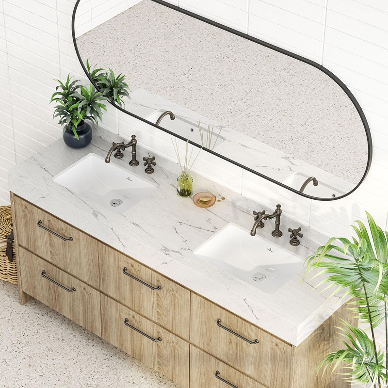 SmartSylva 21" Rectangular Undermount Bathroom Sink, Porcelain Ceramic Lavatory Vanity