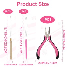 Hair Extension Pliers Kit, Hair Loop Pull Through Tool, Hair Extension Tools with Loop Threader for Micro Rings Nano Beads 3 Holes Plier