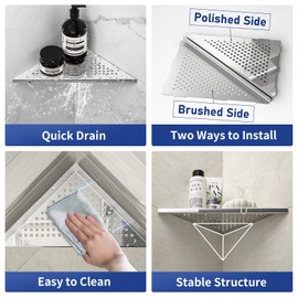 Bernkot Corner Shower Shelf, 10" Polished 304 Stainless Steel Recessed Shelves for Bathroom, Grout in Shelf Racks for Tiled Wall, 2 Pack, No Drilling Needed