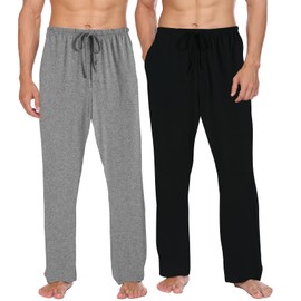 Ekouaer 2 Pack Men's Pajama Bottoms Long Checked Pajama Pants Winter Warm Pajama Pants Soft Leisure Pants Christmas Pajamas with Pockets and Drawstring Black + light gray Checked M