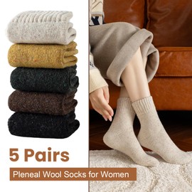 Pleneal Wool Socks for Women - 5 Pairs Womens Winter Wool Socks, Warm Winter Sock for Women Men Vintage Crew Sock Casual