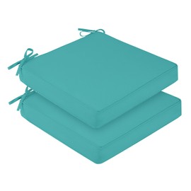 downluxe Waterproof Outdoor Chair Cushions Set of 2, 19" x 19" x 3" Patio Chair Cushion with Non-Slip Ties & Handle, Square Outdoor Cushion for Patio Furniture with Removable Cover, Teal