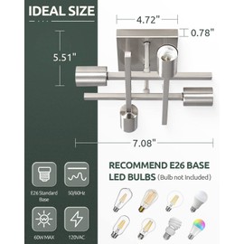 Eietonte Industrial 4-Light Semi Flush Mount Ceiling Light Fixture, Modern Brushed Nickel Chandelier Lighting, Farmhouse E26 Base Sputnik Ceiling Lamp, 3 Pack