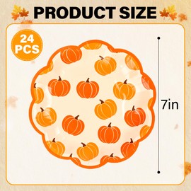 24Pcs Pumpkin Dessert Paper Plates Fall Pumpkins Scallop Disposable Party Plates 7" Orange Edge Scalloped Plate for Thanksgiving Autumn Harvest Party Supplies