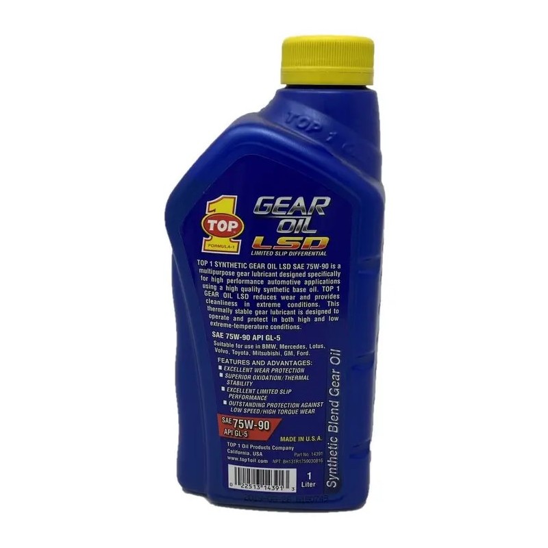 Aceite Transmision Manual Top1 75w90 Gl-5 Limited Slip, 1 Lt