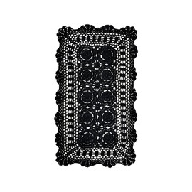 Phantomon Lace Table Runner Rectangular Floral Table Cover Cloth Handmade Crochet Floral Placemats 100% Cotton (Floral Black, 15x28Inch)