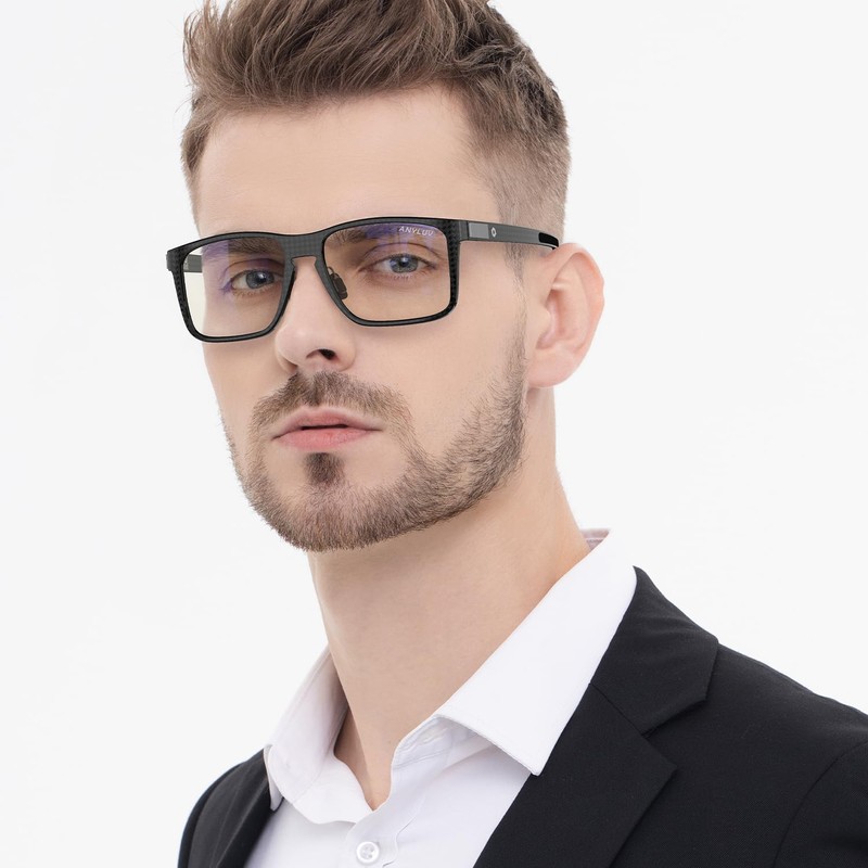 ANYLUV Blue Light Glasses Men, Carbon Fiber Square Eyewear, Lightweight