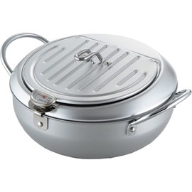Yoshikawa SJ1025 Deep Frying Pot, Tempura Pot with Lid, Thermometer, 9.4 inches (24 cm), Gas Fire, Induction Compatible, Made in Japan
