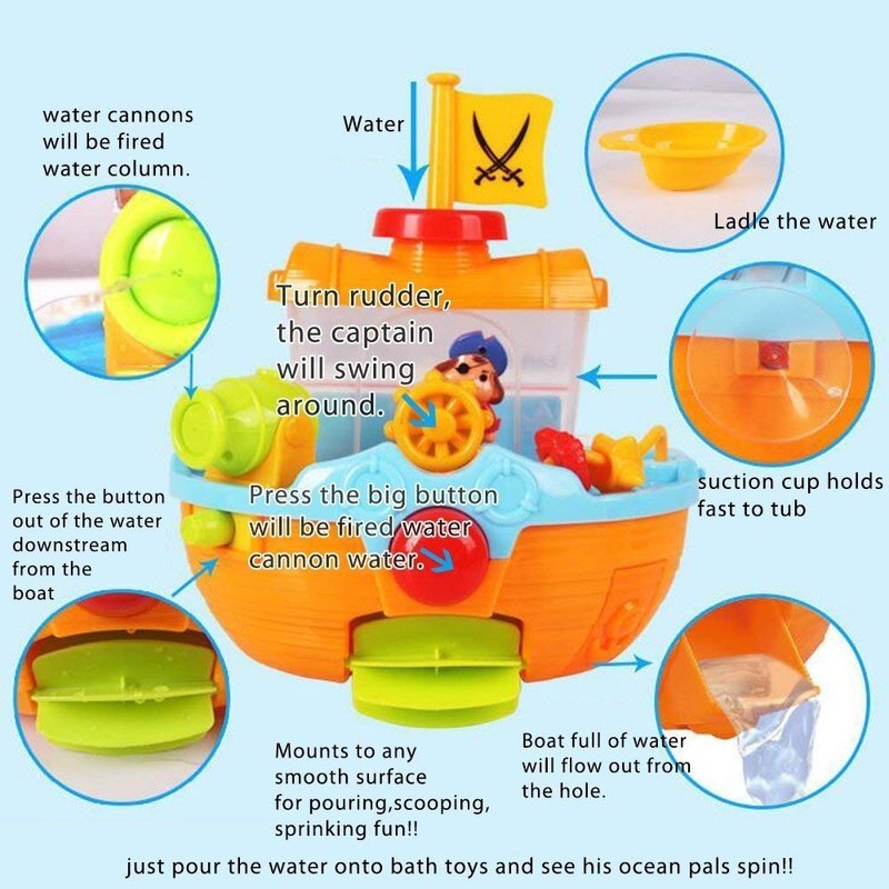 Pirate Ship Boat & Water Cannon Baby Bath Play Time