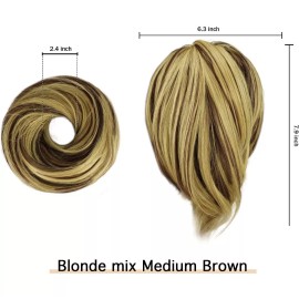 BARSDAR Hair Bun Ponytail Extension Golden Blonde Mixed 12/24#