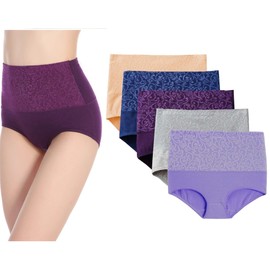 5-Pack High Waist Tummy Control Panties for Women, Cotton Underwear No Muffin Top Shapewear Brief Panties (5-Pack, Large)