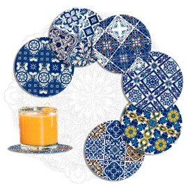 MALANGI Drink Coasters Set of 6 - Ceramic Turkish Coasters - Absorbent Giftable Coaster - Non-Scratch Top & Non-Slip Cork Base (Style 1 Without stand)