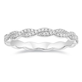 TIGRADE Engagement Ring Cubic Zirconia Twisted Ribbons of Pave-Set Eternity Wedding Band for Women Size 3-12, Silver, Size 9.5