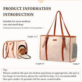 Lasaviin Fashion Dog Purse Pet Carrier Leather Bag for Small Dogs Cats Puppy, Portable Tote Bag Airline Approved Soft-Sided Carriers (Beign)