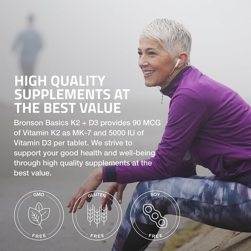 Bronson Vitamin K2 D3 (MK7) Supplement Non-GMO Formula Vitamin D3
