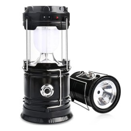 DOSYU Lámpara Linterna de Camping Recargable USB/Luz Solar, Impermeable, Plegable y Portátil con 2 Modos de Iluminación (Negro)