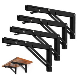 Storystore Folding Shelf Brackets - 10 Inch Heavy Duty Metal Collapsible Shelf Bracket for Bench Table, Shelf Hinge Wall Mounted Space Saving DIY Bracket, Max Load: 150 lb (4 PCS, Black)