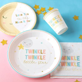 Kate Aspen Twinkle Twinkle Baby Shower 78 Pc Party Kit - Plates, Napkins, Cups & Baby Shower Games (16 guests) Party Supplies Tableware Decor for Baby Shower