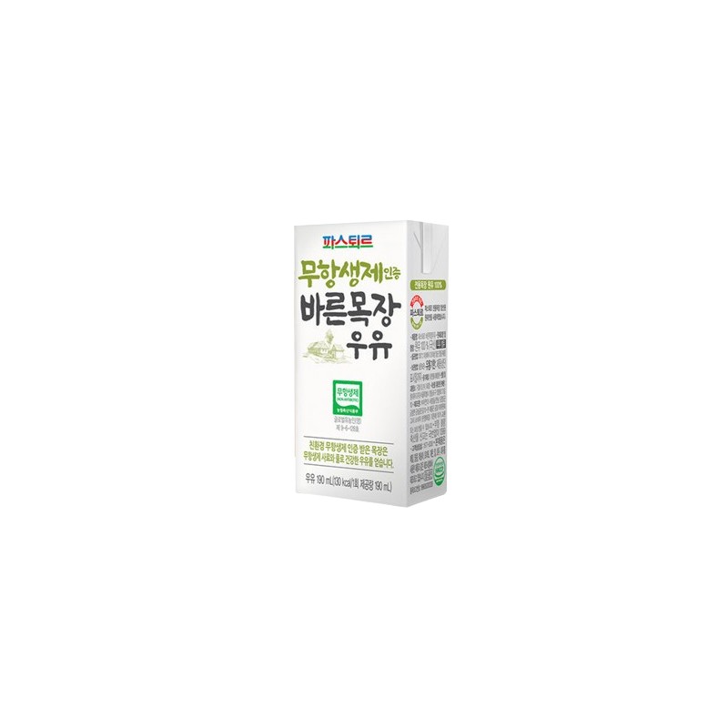 Barunmokjang 파스퇴르 무항생제 바른목장우유 190mL 24입 Pasteur Antibiotic-Free Fresh Farm