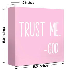 LVQHI Pink Decor For Desk, Trust Me God Sign Wood Box,Inspirational Desk Decor For Women, Small Motivational Home Bedroom Table Accessories Decoration Signs 5"x5"x1.2" In