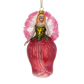 BestPysanky Fairy in a Rose Dress Glass Christmas Ornament 5.5 Inches