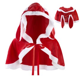 Women Christmas Santa Hooded Cloak Mrs. Santa Claus Cosplay Cloak Cape Short Red Velvet Cape Shawl Cute Rabbit Long Ears Cape Fancy Dress Robe Dress Up Party Accessory Christmas Shawl Christmas Hat