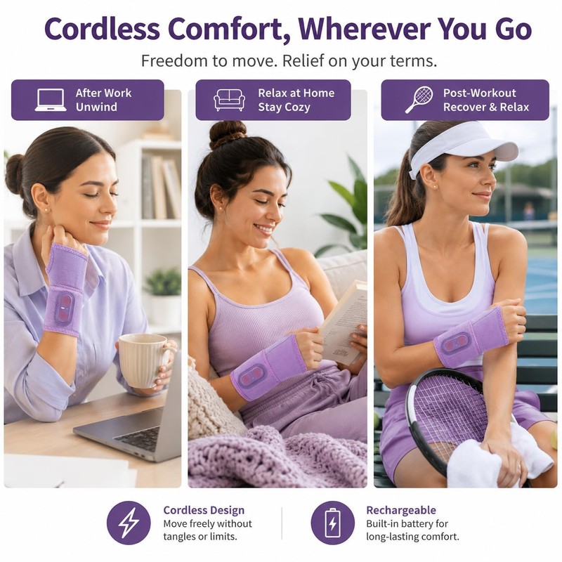 Cordless Wrist Heating Pad with Massage, Heated Wrist Wrap with