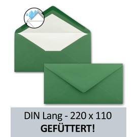 NEUSER PAPIER 100 x DIN long envelopes - dark green with white silk lining - 11x22 cm - 80 g/m² - ideal for invitations, Christmas cards, greeting cards from The Colorful series