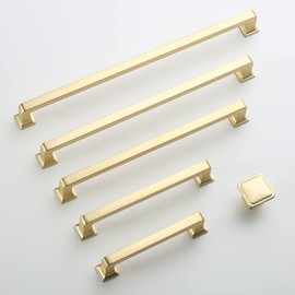 9BUILD 6 Pack 5 Inch Brushed Brass Cabinet Handles - Gold Kitchen Hardware Pulls for Cabinets and Cupboards