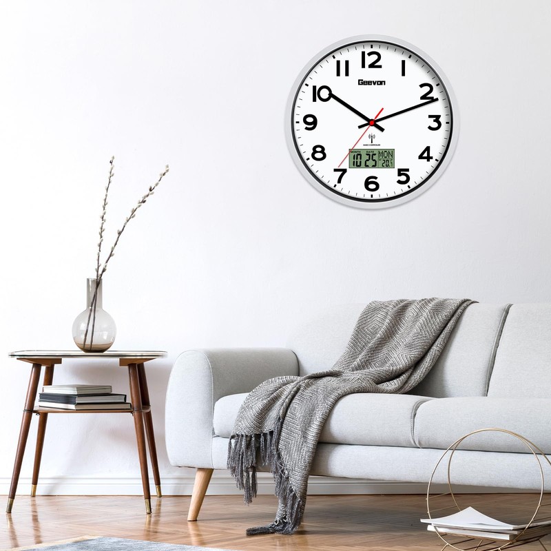 Geevon DCF Wall Clock without Ticking Noise, 12 Inch Radio-Controlled
