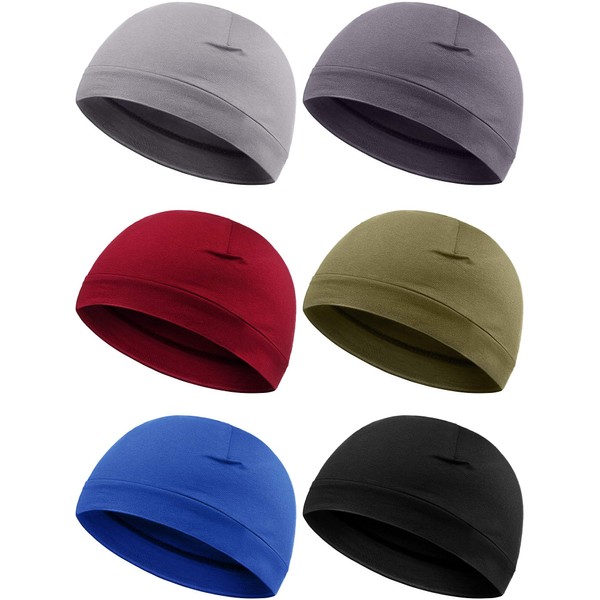 Syhood 6 Pieces Men Skull Caps Cotton Beanies Sleep Hats Multifunctional Helmet Liner Cap for Men and Women (Vintage Colors)