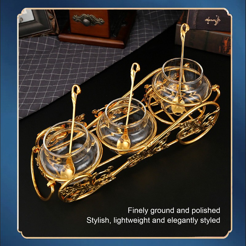 3 Piece Set European Style Gold Sugar Jar with Lid