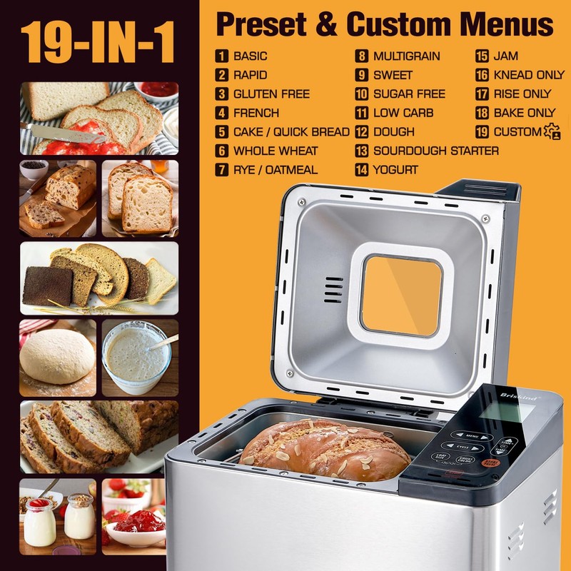 Briskind Bread Maker Machine with Ceramic Nonstick Pan, 19 Menus,