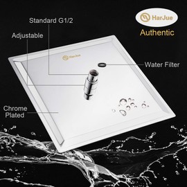 HarJue Shower Head with Extension Arm, High Pressure Square with ShowerArm, Stainless Steel Rainfall -Waterfall Full Body Coverage (12'' Shower with 16'' Arm, Chrome)